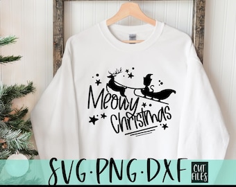 Meowy Christmas SVG, Cat Christmas, Santa Cat SVG, Cricut and Silhouette Cut Designs, Santa SVG, Christmas Sweater Design, Digital Download