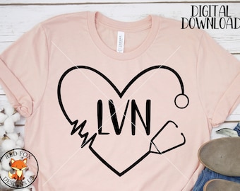 LVN Heartbeat Stethoscope SVG,ekg svg vector Art svg -Commercial Use, Cricut, Silhouette,Cameo, Nurse svg, student Nurse svg, nurse shirt