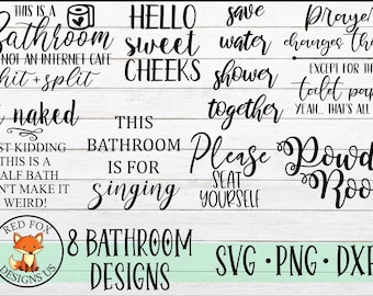 Pacote SVG de Banheiro, 8 Placas SVG de Banheiro, Citação de Banheiro, SVG de Banheiro, Arquivo de Corte para Cricut, SVG de Banheiro Engraçado, Svg, Png, Dxf