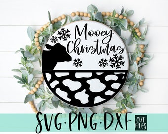 Mooey Christmas svg, Cow Christmas SVG, Christmas SVG, Easy Cricut cut File, Christmas svg, Funny cow Christmas Design, Cow Farmhouse Round