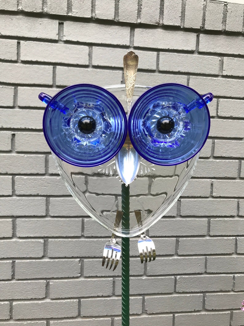 Repurposed Glass Owl Garden Art Suncatcher Etsy