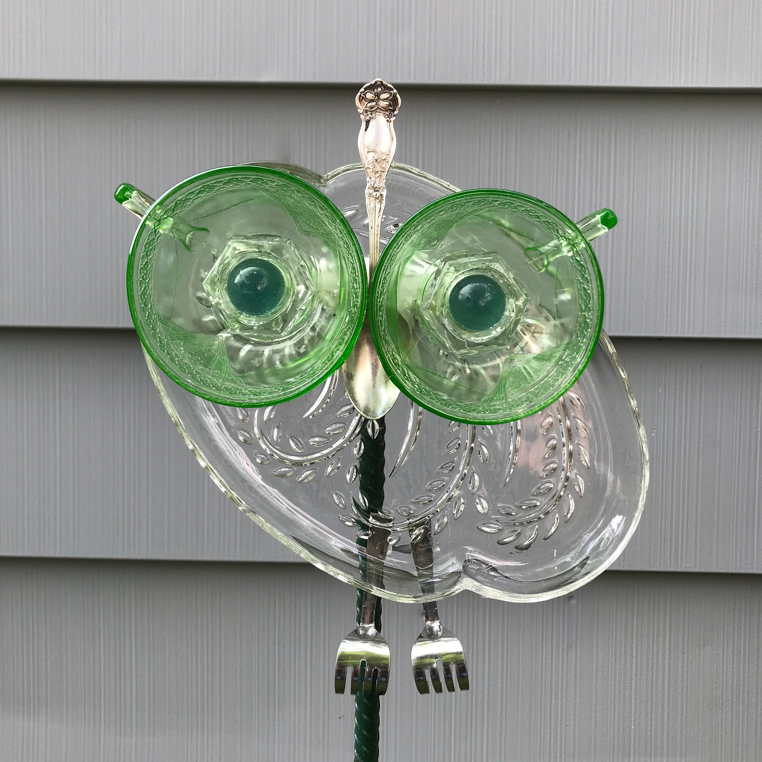 Repurposed Glass Owl Garden Art Suncatcher Etsy
