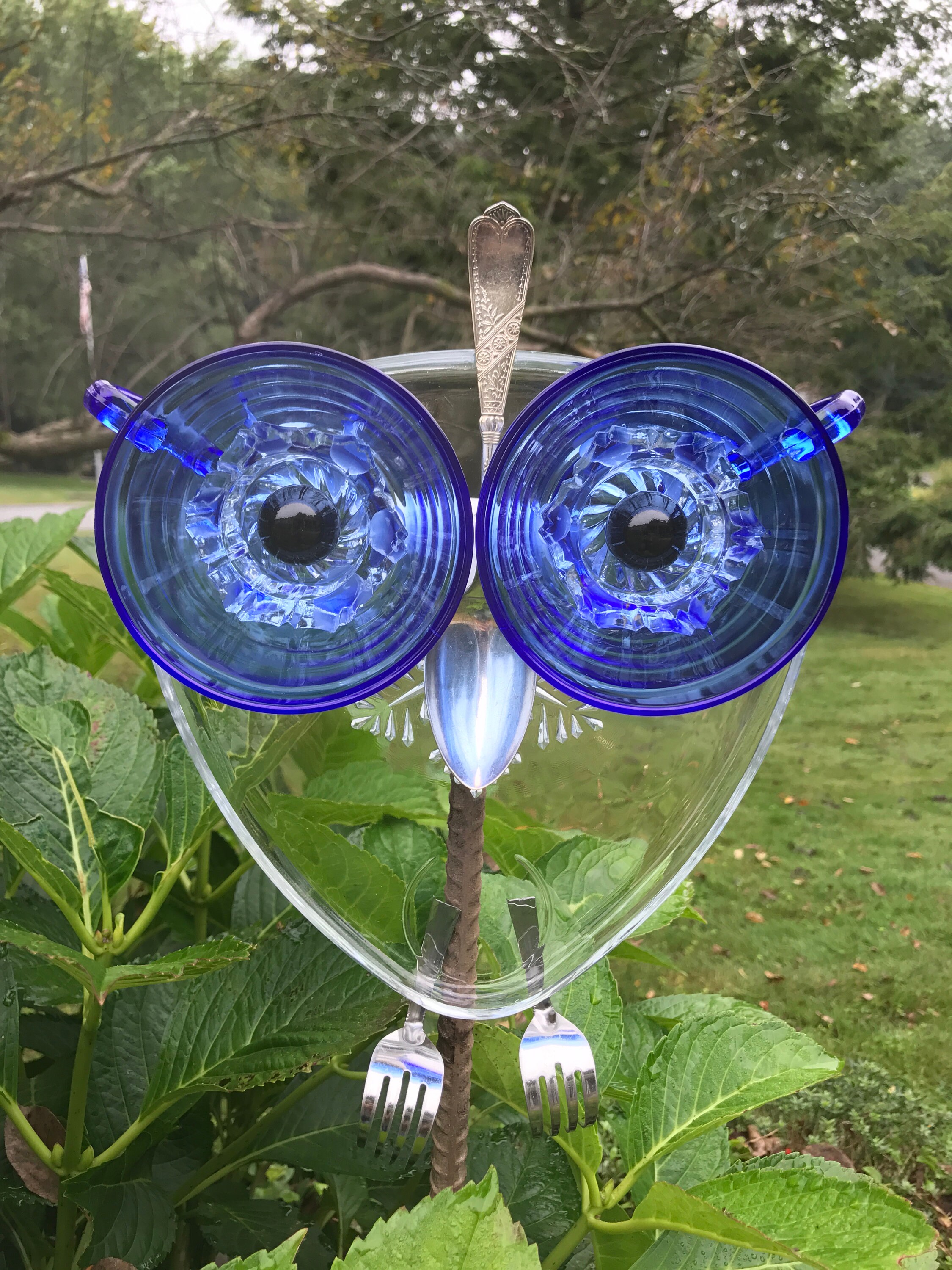 Repurposed Glass Owl Garden Art Suncatcher Etsy