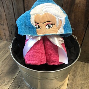 name embroidery available Anna or elsa hooded towel
