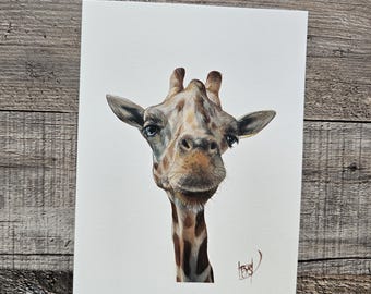 Peinture originale à la gouache girafe