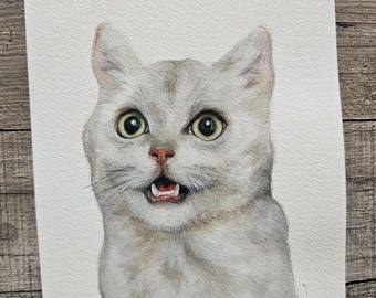 Peinture originale à l'aquarelle de laboratoire de chat