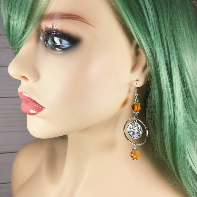 Orange Leo Earrings and Bracelet Zodiac Set