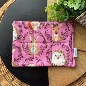 Cute Forest Animals Pink Coffee Mug-rug Mugrug Coaster Plant mat Hedgehog Deer Rabbit Wreaths