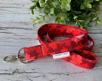 Red Canada Maple Leaf  lanyard · lanyard key fob · Fabric keychain · key tag ·  medical lanyard · keyfob · ID strap