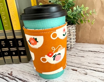 Teacups coffee cups Coffee sleeve cozy cuff · coffee cozy · coffee band · eco-friendly coffee cuff · Coffee sleeve Tea sleeve