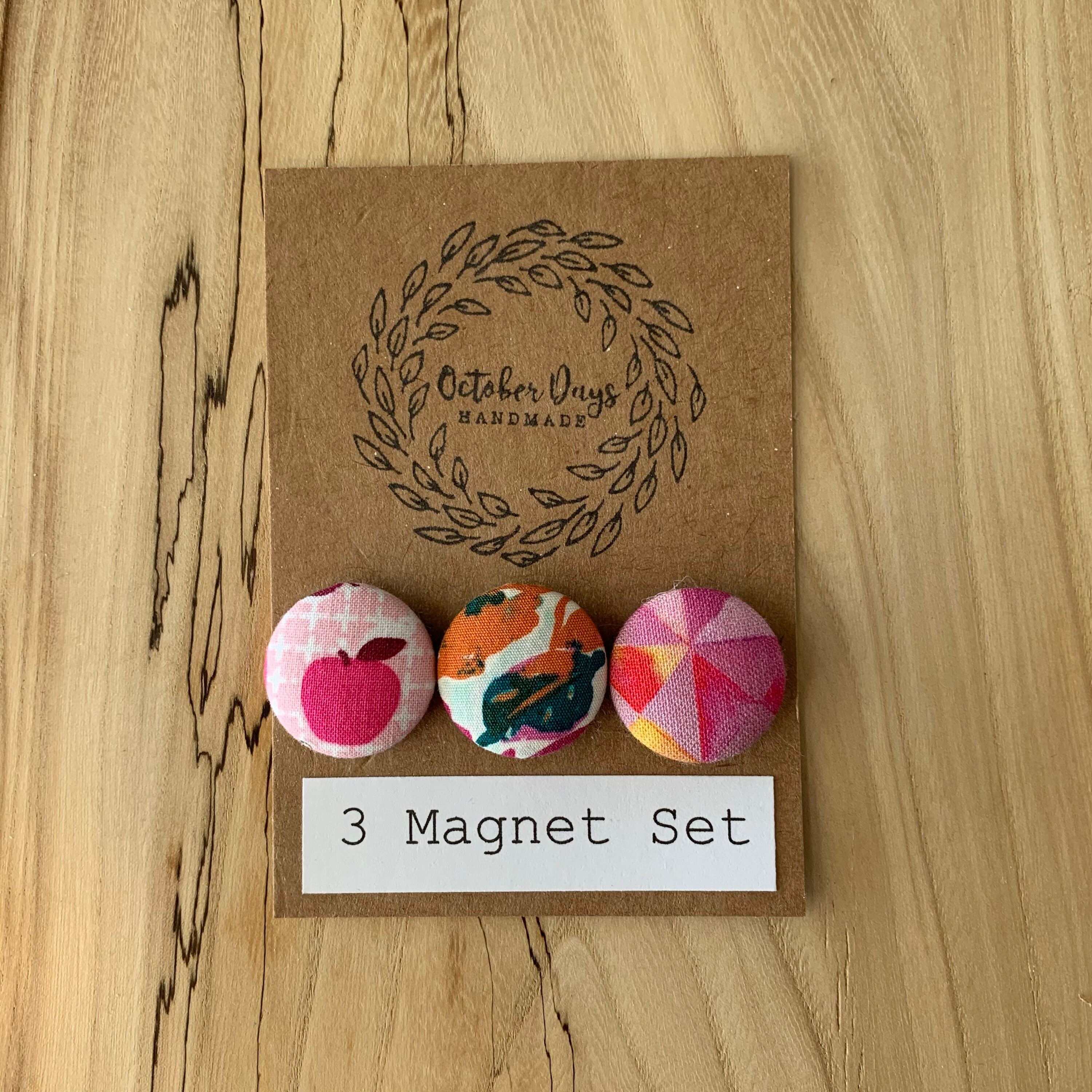 office organizer Pink Apple Orange Flowers Medallion Fridge Magnet set Set of 3 Round Magnets 0.75 Inch Refrigerator Magnet