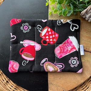 Valentine Latte Red Pink Hearts Coffee Mug-rug Mugrug Coaster Plant mat