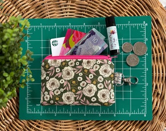 Floral Coin Pouch Keychain: Mini Wallet, Dog Poop Bag Holder