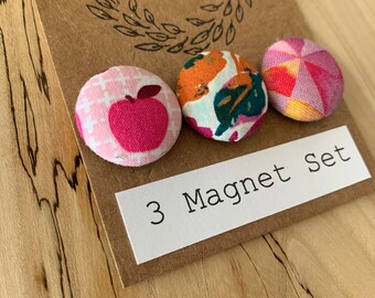 Pink Apple Leaves Mosiac Really Cool Fridge Magnet set, Set of 3 Round Magnets, 0.75 Inch Refrigerator Magnet, office organizer