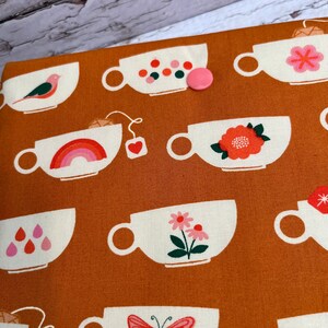 Butterscotch Teacups Book Sleeve Fabric Padded Book Protector Book Cozy Book Sleeve Snap iPad Reader Pocket Bag Purse Organizer image 2