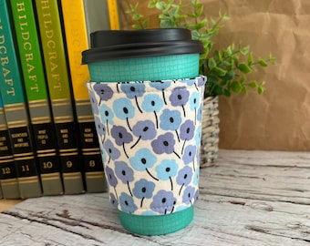 Blue Blossoms Flowers Coffee sleeve cozy cuff · coffee cozy · coffee band · eco-friendly coffee cuff · Coffee sleeve