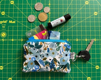 Blue flowers Coin-pouch · Coin purse · Mini Wallet Keychain · Small zipper pouch • Earbud pouch • dog poo bag pouch