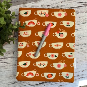Butterscotch Teacups Book Sleeve Fabric Padded Book Protector Book Cozy Book Sleeve Snap iPad Reader Pocket Bag Purse Organizer image 6