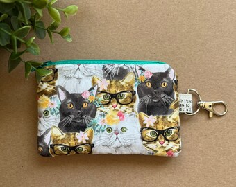 Mini Cats Kittens with Glasses Coin-pouch · Coin purse · Mini Wallet Keychain · Small zipper pouch