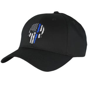Thin Blue Line Hat Police LEO USA Flag Skull One Size Adjustable buckle Strap Cap