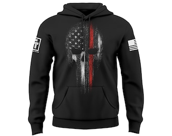 USA Flag American Skull Military Veteran Patriotic Army Marine Navy PT Men's Hoodie Sweatshirt