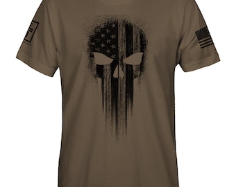 USA Flag American Skull Military Veteran Patriotic Men's Army Marine Navy Air Force T-Shirt