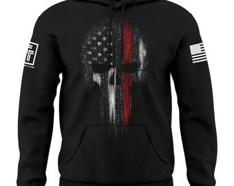 Thin Red Line Hoodie USA Skull Hoodie Firefighter USA Red Line Flag Men's Hoodie Sweatshirt