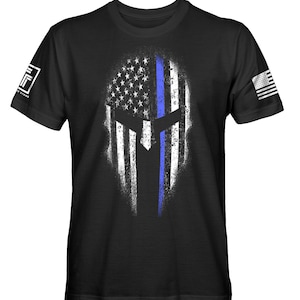 Thin Blue Line Shirt USA Spartan Shirt Police LEO USA Blue Line Flag Men's T-Shirt