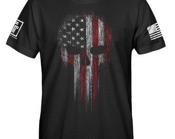 USA Flag American Skull Military Veteran Patriotic Army Marine Navy Air force Style PT Men's T-Shirt