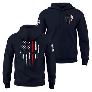 Thin Red Line Firefighter Hoodie Red Line of Courage Skull USA Flag Men's Hoodie afbeelding 5