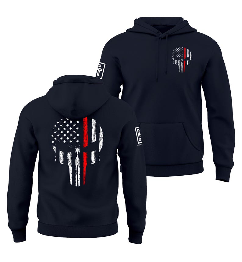 Thin Red Line Firefighter Hoodie Red Line of Courage Skull USA Flag Men's Hoodie afbeelding 5
