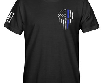 Thin Blue Line Shirt Police Shirt Blue Lives Matter LEO USA Flag Skull Men's T-Shirt