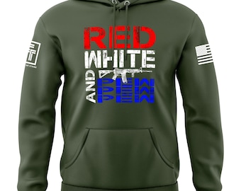 USA Flag American Red White and Pew Pew Pew Military Veteran Patriotic Second Amendment Men's Hoodie Sweatshirt