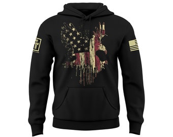 USA Flag American Eagle Glory Splatter Military Veteran Patriotic Army Marine Navy PT Men's Hoodie Sweatshirt