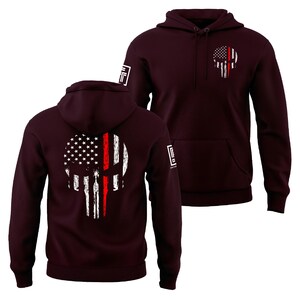 Thin Red Line Firefighter Hoodie Red Line of Courage Skull USA Flag Men's Hoodie afbeelding 3