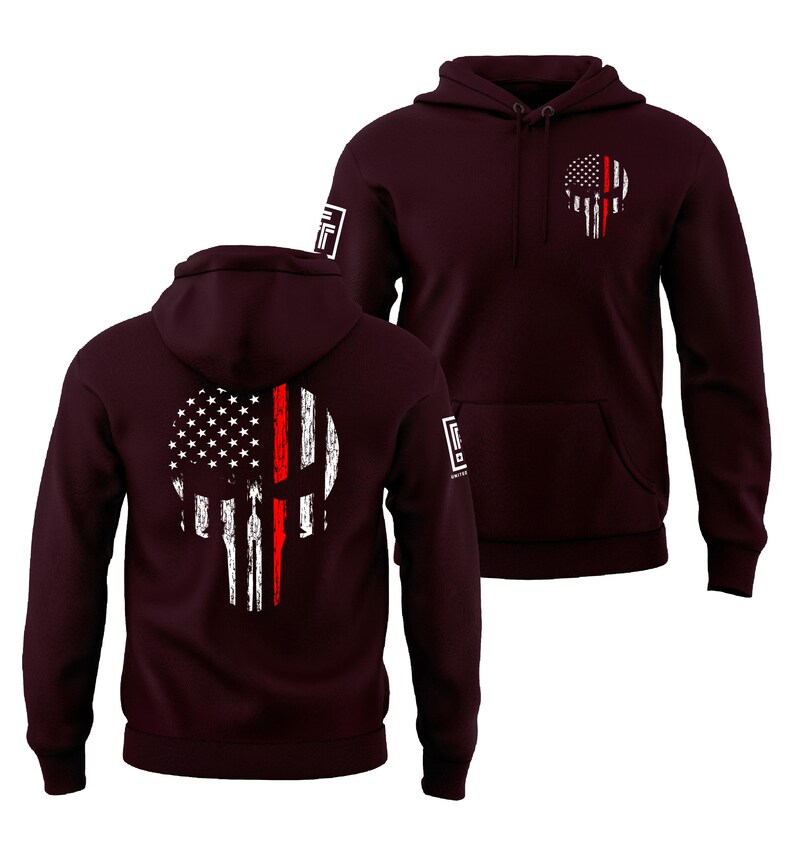 Thin Red Line Firefighter Hoodie Red Line of Courage Skull USA Flag Men's Hoodie afbeelding 3