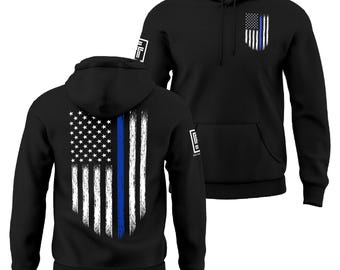 Thin Blue Line Hoodie Police USA Flag Hoodie Thin Blue Line Back the BLUE Men's Hoodie