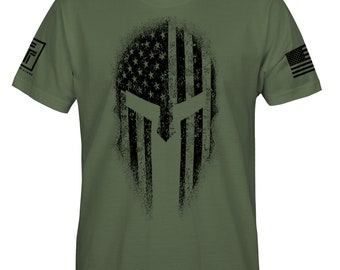 USA Flag American Spartan Military Veteran Patriotic Men's T-Shirt