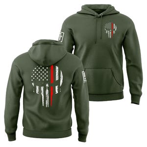 Thin Red Line Firefighter Hoodie Red Line of Courage Skull USA Flag Men's Hoodie afbeelding 4