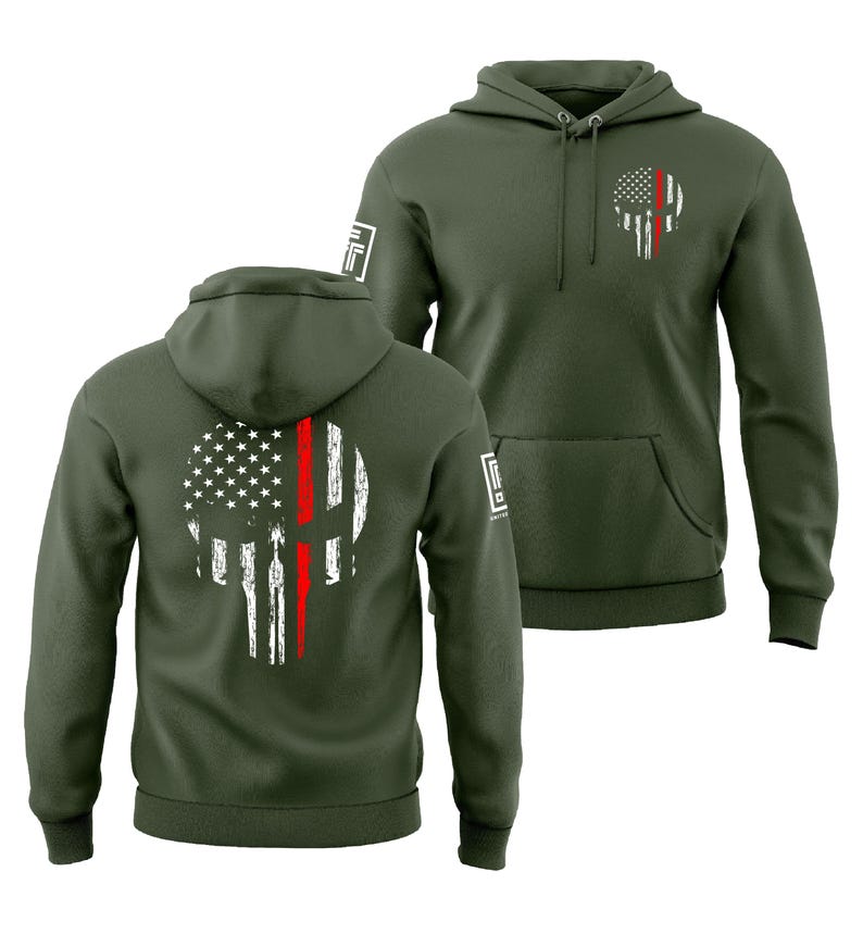 Thin Red Line Firefighter Hoodie Red Line of Courage Skull USA Flag Men's Hoodie afbeelding 4