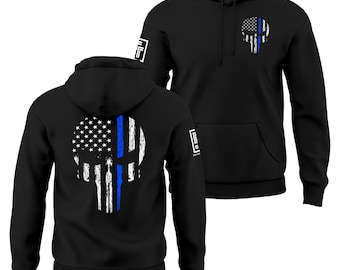 Thin Blue Line Hoodie Police Hoodie Thin Blue Line Skull USA Flag Men's Hoodie