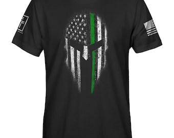 Thin Green Line Shirt USA Spartan Shirt Military USA Green Line Flag Men's T-Shirt
