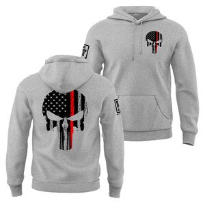 Thin Red Line Firefighter Hoodie Red Line of Courage Skull USA Flag Men's Hoodie afbeelding 6