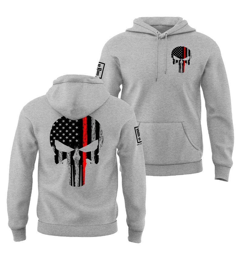 Thin Red Line Firefighter Hoodie Red Line of Courage Skull USA Flag Men's Hoodie afbeelding 6
