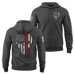 Thin Red Line Firefighter Hoodie Red Line of Courage Skull USA Flag Men's Hoodie afbeelding 2