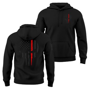 Thin Red Line Firefighter Hoodie Red Line of Courage Skull USA Flag Men's Hoodie afbeelding 7