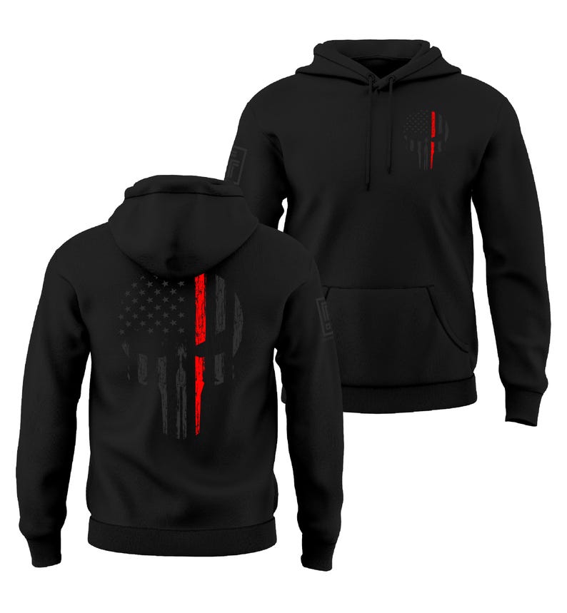 Thin Red Line Firefighter Hoodie Red Line of Courage Skull USA Flag Men's Hoodie afbeelding 7