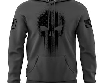 USA Flag American Skull Military Veteran Patriotic Men's Army Marine Navy Air Force Men's Hoodie Sweatshirt