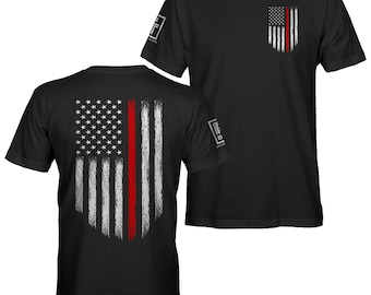 T-Shirt Pompiere USA Con Nome Personalizzato &ndash; Linea Rossa Sottile &ndash; Unisex
