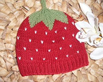 Sweet Fruit Strawberry Baby Hat Toddler Hat - several sizes - pure wool - winter hat